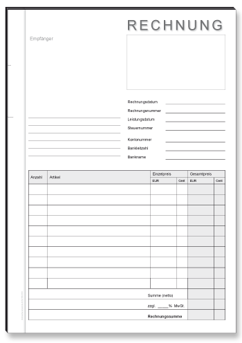 8 x A5 Rechnungsblock (2 x 40 Blatt) Selbstdurchschreibend