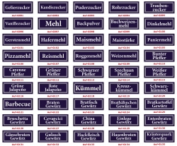 Individuelles Set 100 verschiedene Gewrzaufkleber Lebensmittelaufkleber Gewrzetiketten - Stellen sie ihre Etiketten selbst zusammen.