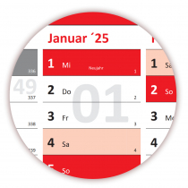 Wandkalender DIN A1 2025 Rot - gerollt