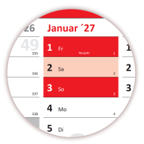 Wandkalender DIN A1 2026 + 2027 Rot - gerollt