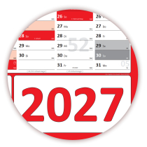 Wandkalender DIN A1 2026 + 2027 Rot - gerollt