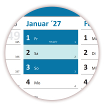 Wandkalender DIN A1 2026 + 2027 Blau - gerollt