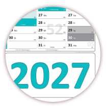 Wandkalender DIN A1 2026 + 2027 T�rkis - gerollt