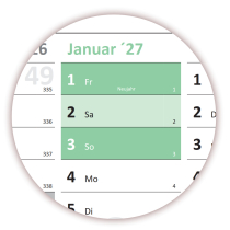 Wandkalender DIN A3 2026 + 2027 Gr�n - gerollt