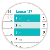 Wandkalender DIN A1 2026 + 2027 Trkis - gerollt