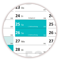 Wandkalender DIN A1 2026 + 2027 Trkis - gerollt