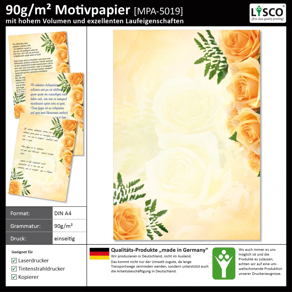 MPA-5212 A4 100 Blatt Motiv-Briefpapier Blumen pink rosa Rosen Schmetterlinge 
