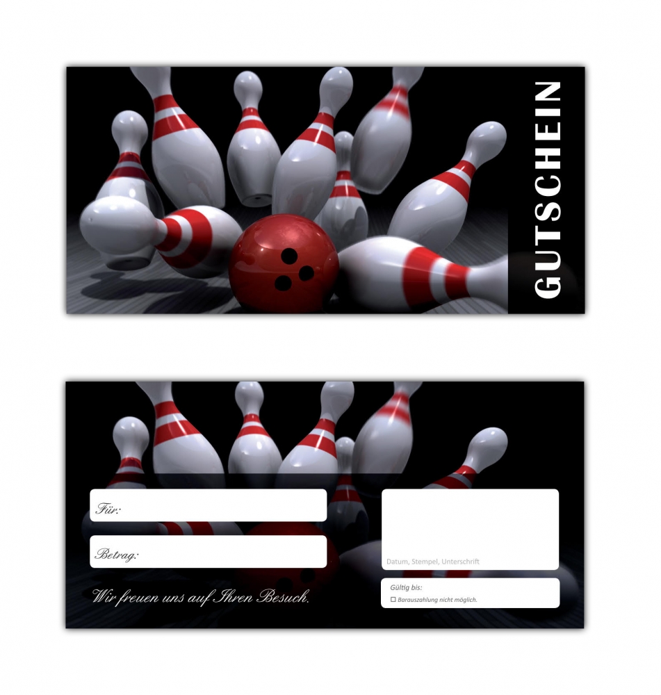 Bowling Geschenkgutscheine hochwertiger Ausführung - Drucksachenversand