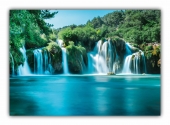 Poster (F246) Wasserfall, Wasser fliesst in tiefblauen See