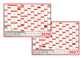 Wandkalender DIN A1 2026 + 2027 Rot - gerollt
